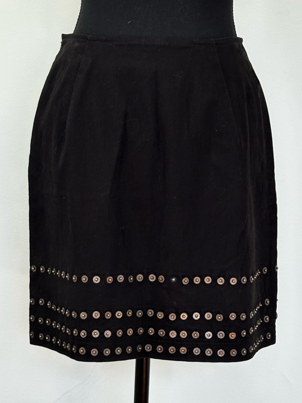 Vintage Moschino Studded Skirt | 80s/90s Embellished Hem | Black Statement Mini